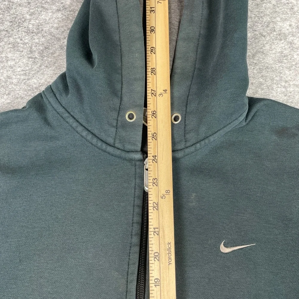 Vintage Nike Hoodie Mens Large Green Swoosh Fleece Lined Full Zip Sweatshirt